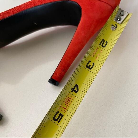 CELINE PARIS Italy Red Suede Gold Stiletto Ankle Strap High Heel Sandals 37 - Picture 12 of 14